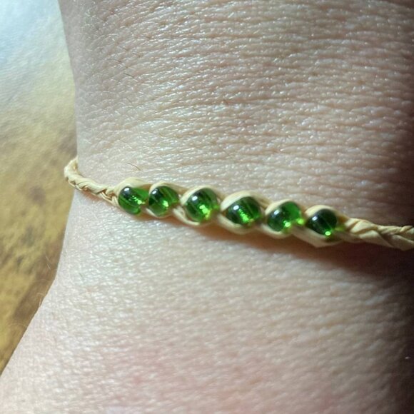 Adjustable Bohemian Friendship Bracelet with Green Glass Beads - Picture 7 of 10